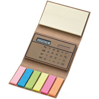 Case with sticky note and calculator